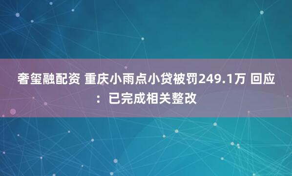奢玺融配资 重庆小雨点小贷被罚249.1万 回应：已完成相关整改